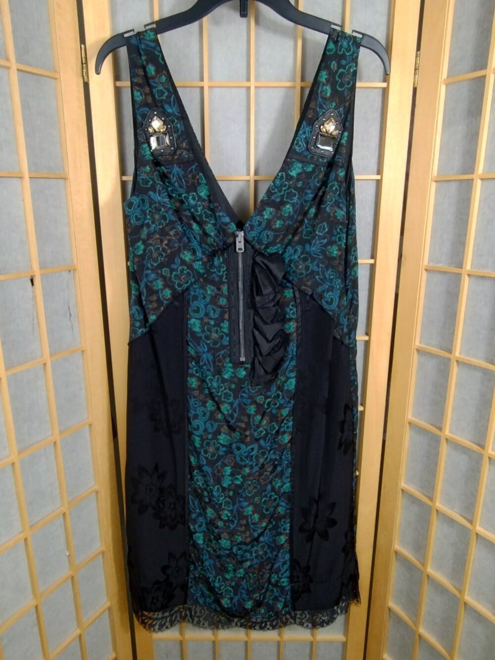 Coach Retro Floral Slip Dress Lace Hem Black Green Size 0 NWT - Picture 2 of 15